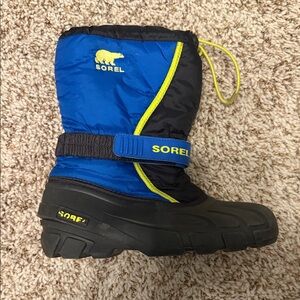 Sorel Kids' Black and Blue Snow Boots with Yellow Accents